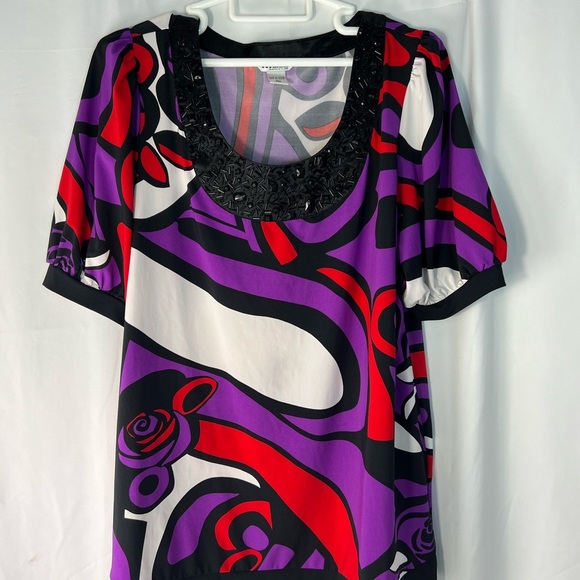 Nygard Collection XL (18-20) Abstract Print Blouse with Beaded Neckline - Picture 1 of 11
